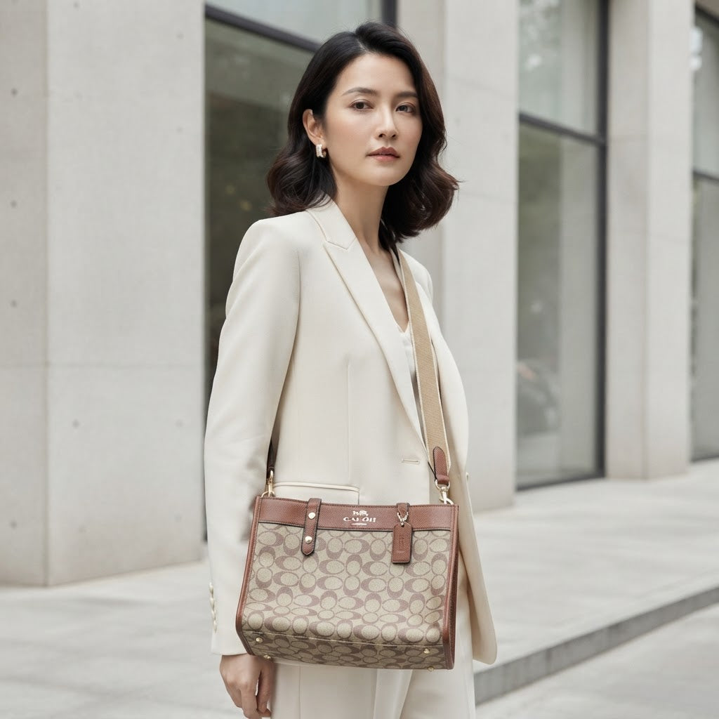 CACOH Brown Monogram Structured Tote Bag