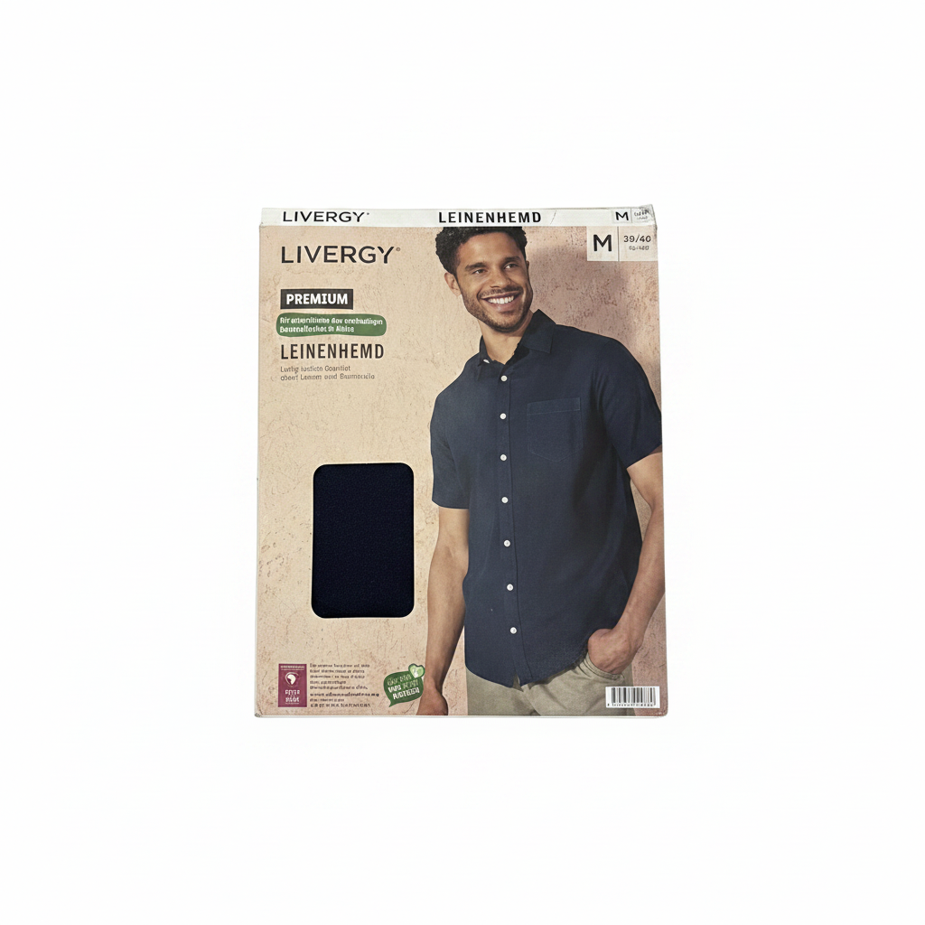 Livergy Men's Navy Blue Short Sleeve Linen Shirt