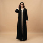 Women's Black Embroidered Kaftan Abaya with Gold Trim