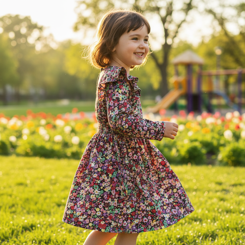 LEIGH TUCKER willow Kids Multi-Color Floral Long-Sleeve Ruff
