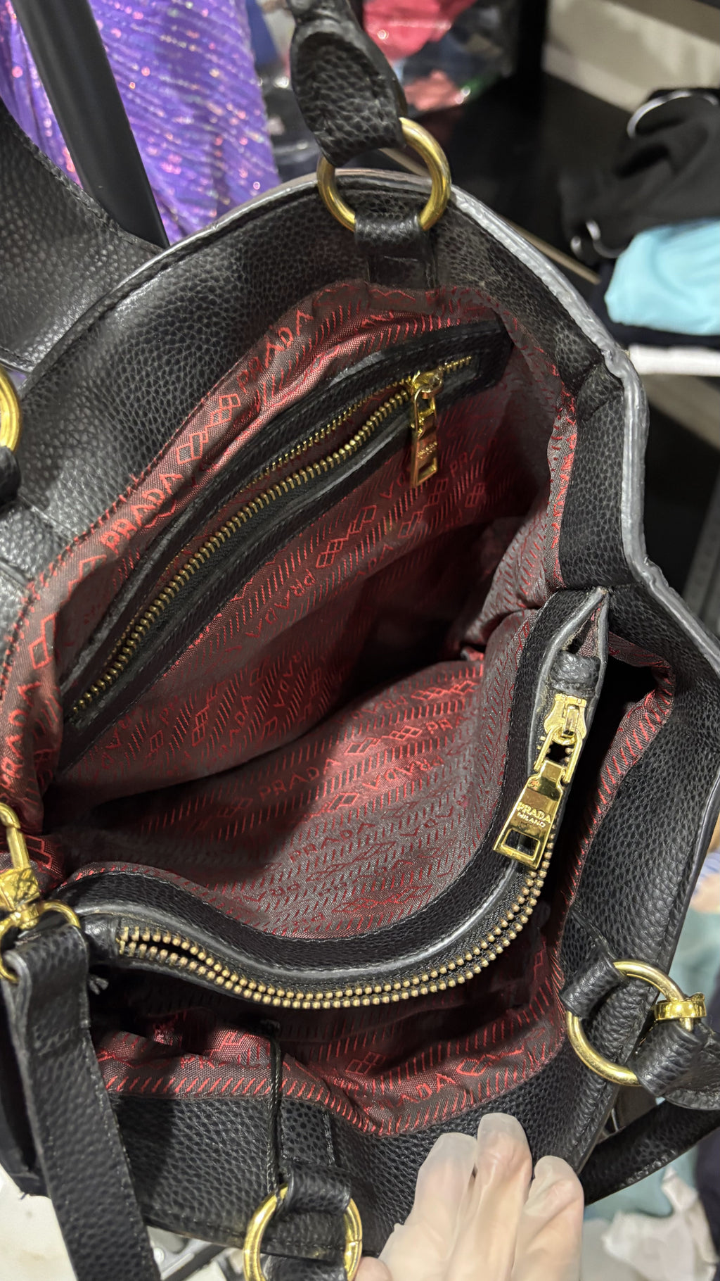 PRADA PRADA Black Grained Leather Top-Handle Tote