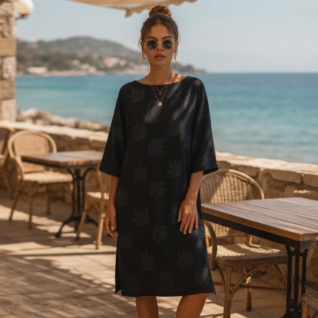 represent Deep Navy Jacquard Floral Kurta with Patch Pocket