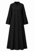 Women's Black Modest Abaya with Velvet Floral Cuffs
