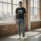 ONEYE Black ONEYE Graphic T-Shirt with Monochrome Pier Print