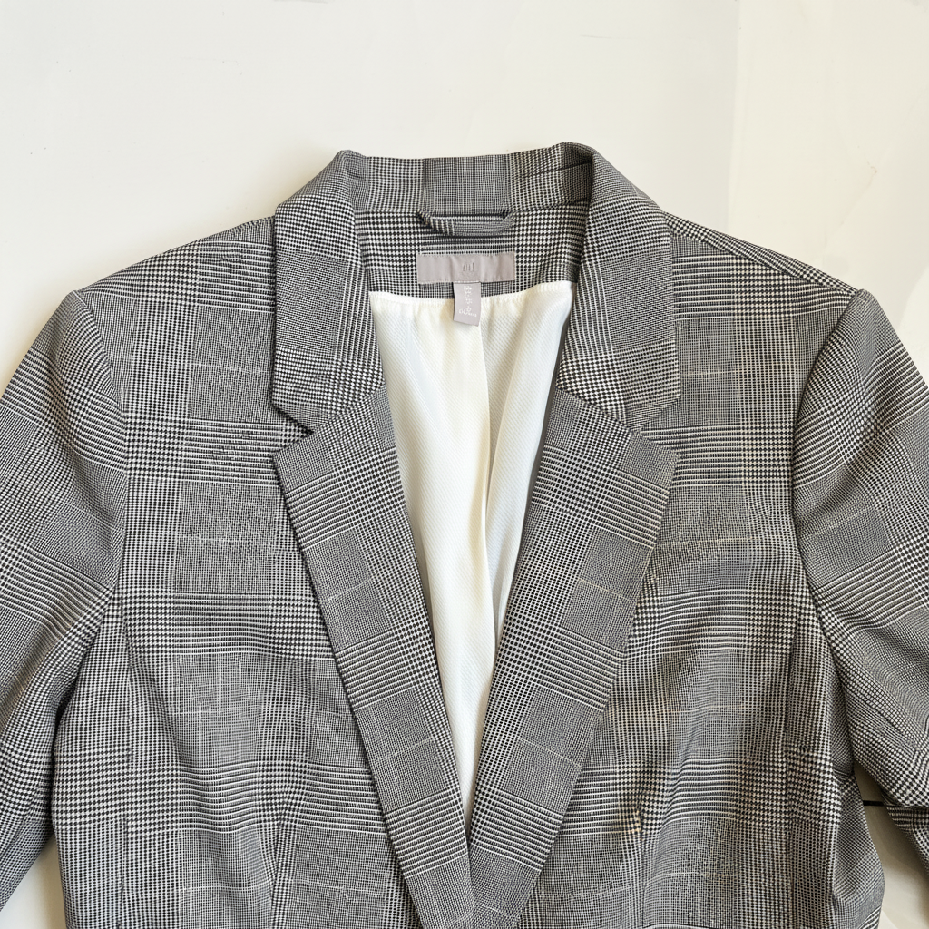 H&M Women's Grey Plaid Single-Button Tailored Blazer