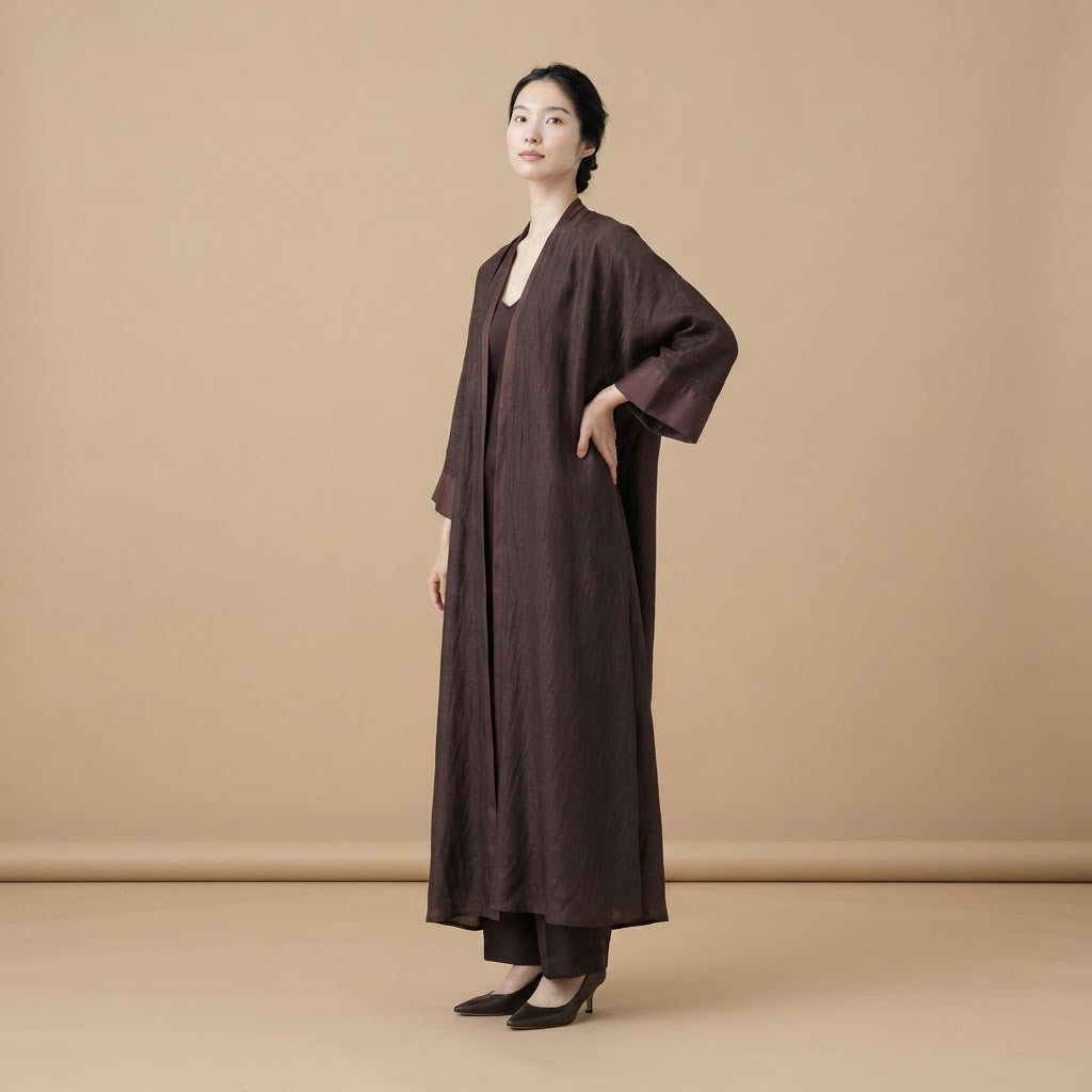 Women's Brown Metallic Open Front Draped Cape Abaya