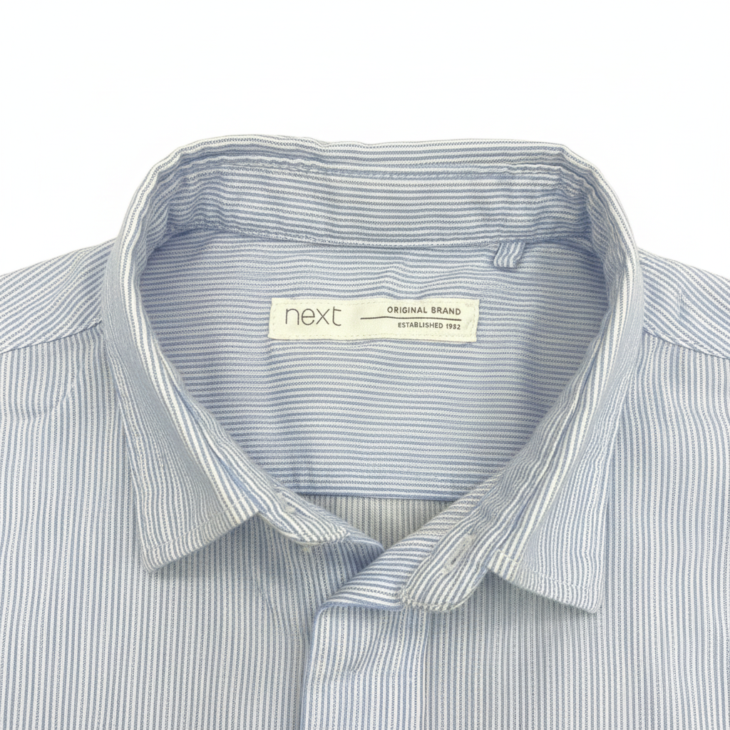 Next Kids Blue & White Striped Short Sleeve Cotton Shirt