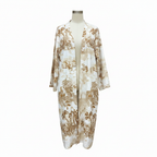 SHEIN CURVE Women's White & Brown Tropical Print Long Kimono