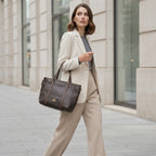 Chrisbella Dark Brown Textured Top-Handle Tote