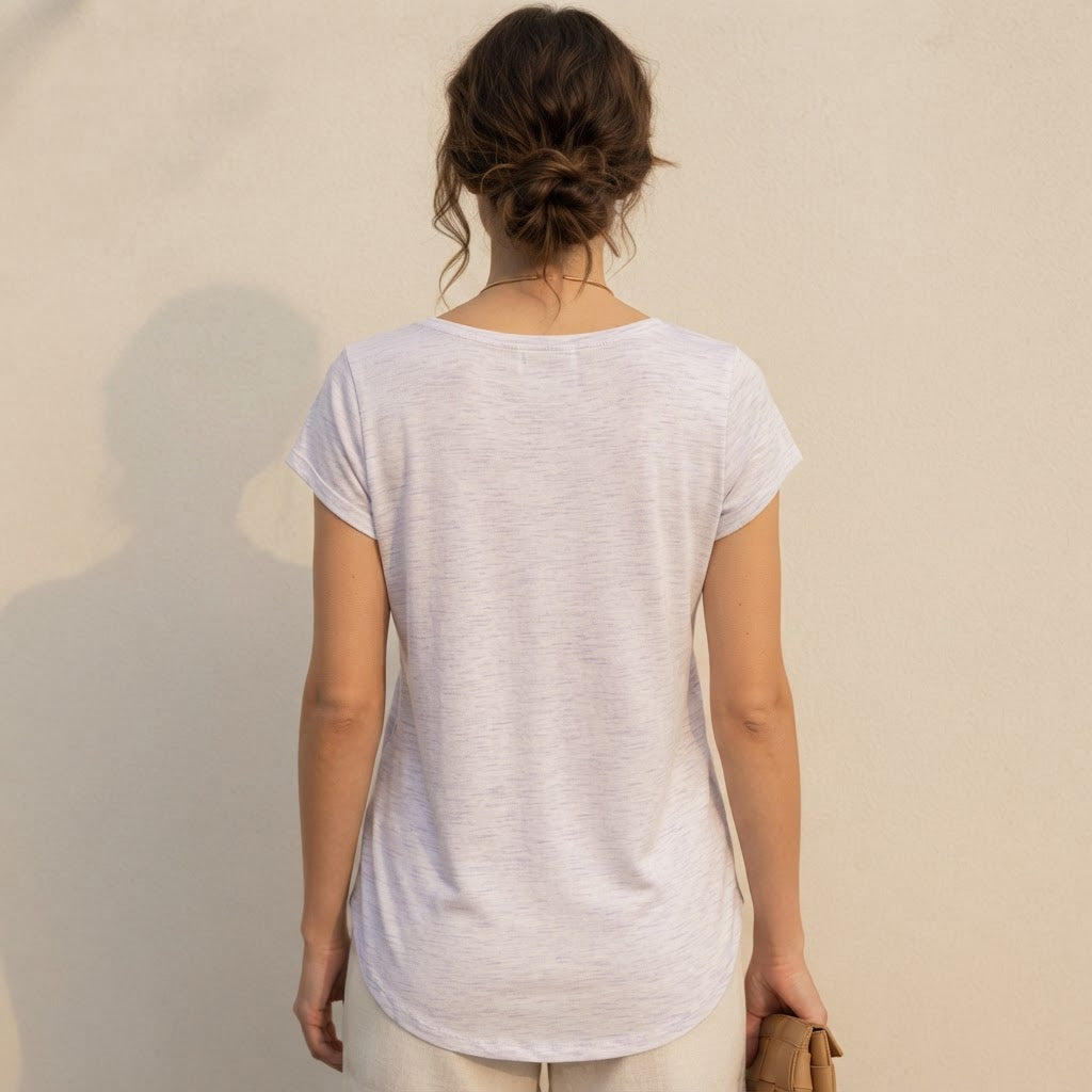 B Collection Lavender Space-Dye Henley T-Shirt with Cap Slee