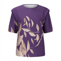 SHEIN Women's Purple Leaf Print Relaxed Fit Top
