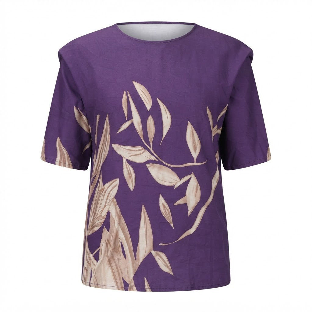 SHEIN Women's Purple Leaf Print Relaxed Fit Top