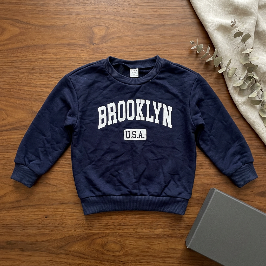 SHEIN Navy Blue Kids Brooklyn USA Graphic Crewneck Sweatshir