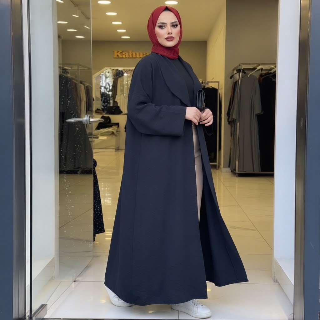 warehouse Deep Navy Blue Crinkle Crepe Open-Front Floor-Leng