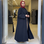 warehouse Deep Navy Blue Crinkle Crepe Open-Front Floor-Leng