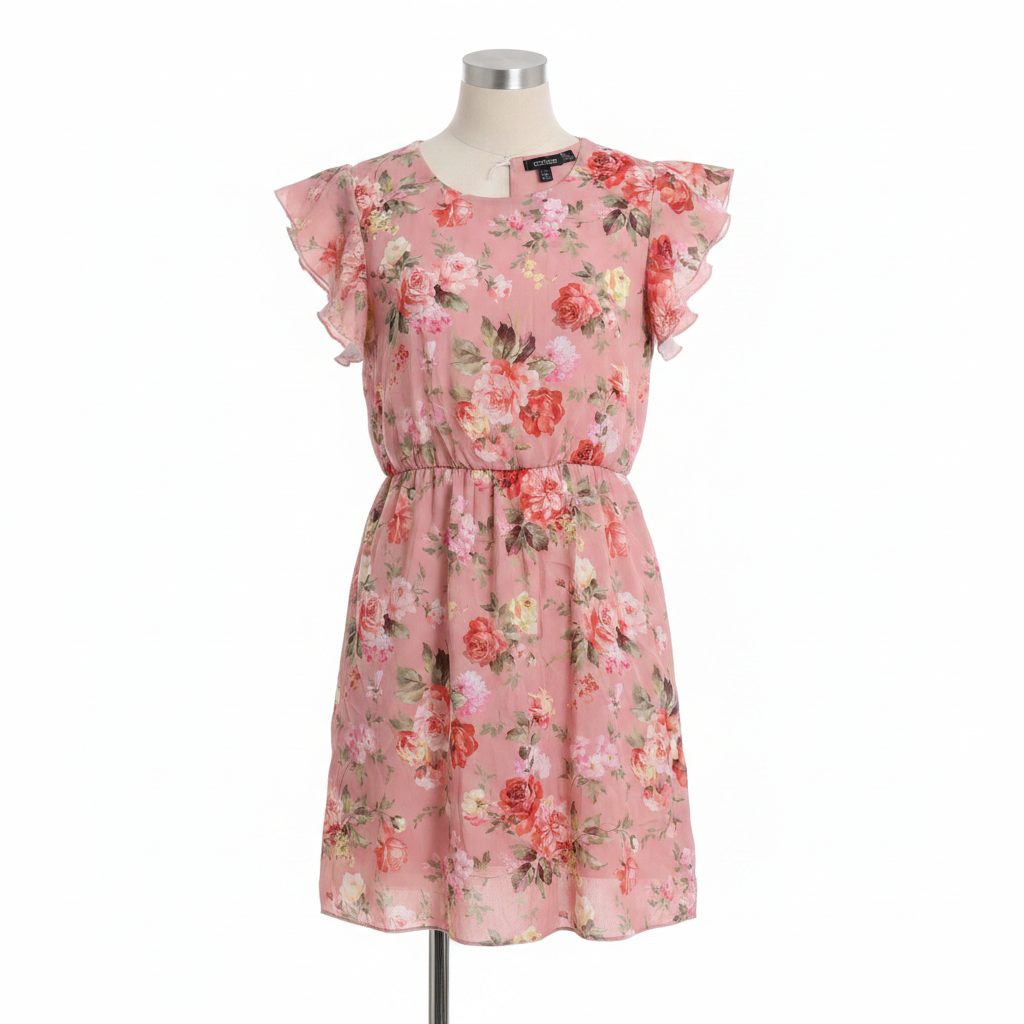 Boohoo Girls Pink Floral Ruffle Sleeve Dress