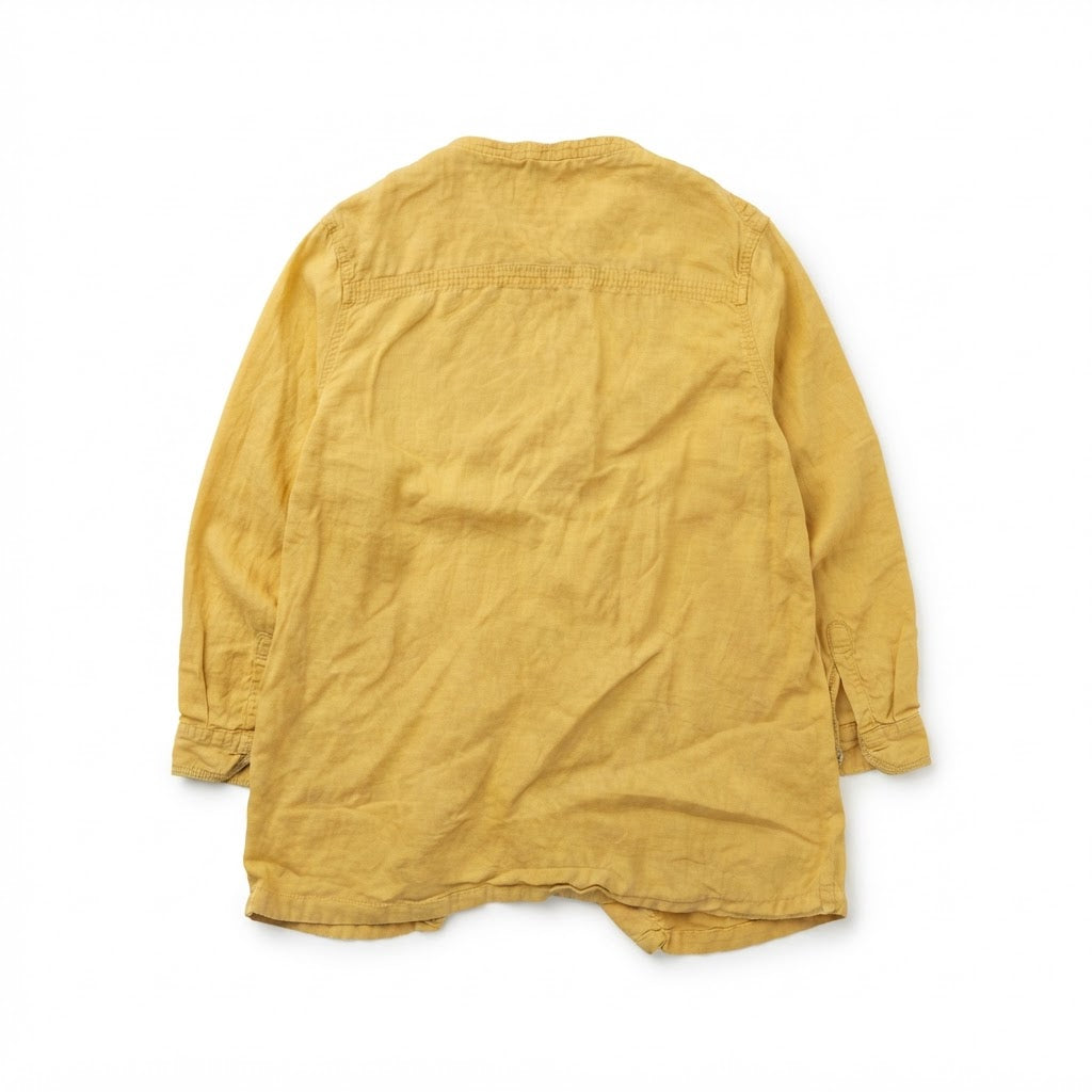 Women's Yellow Roll-Tab Sleeve Button-Down Blouse