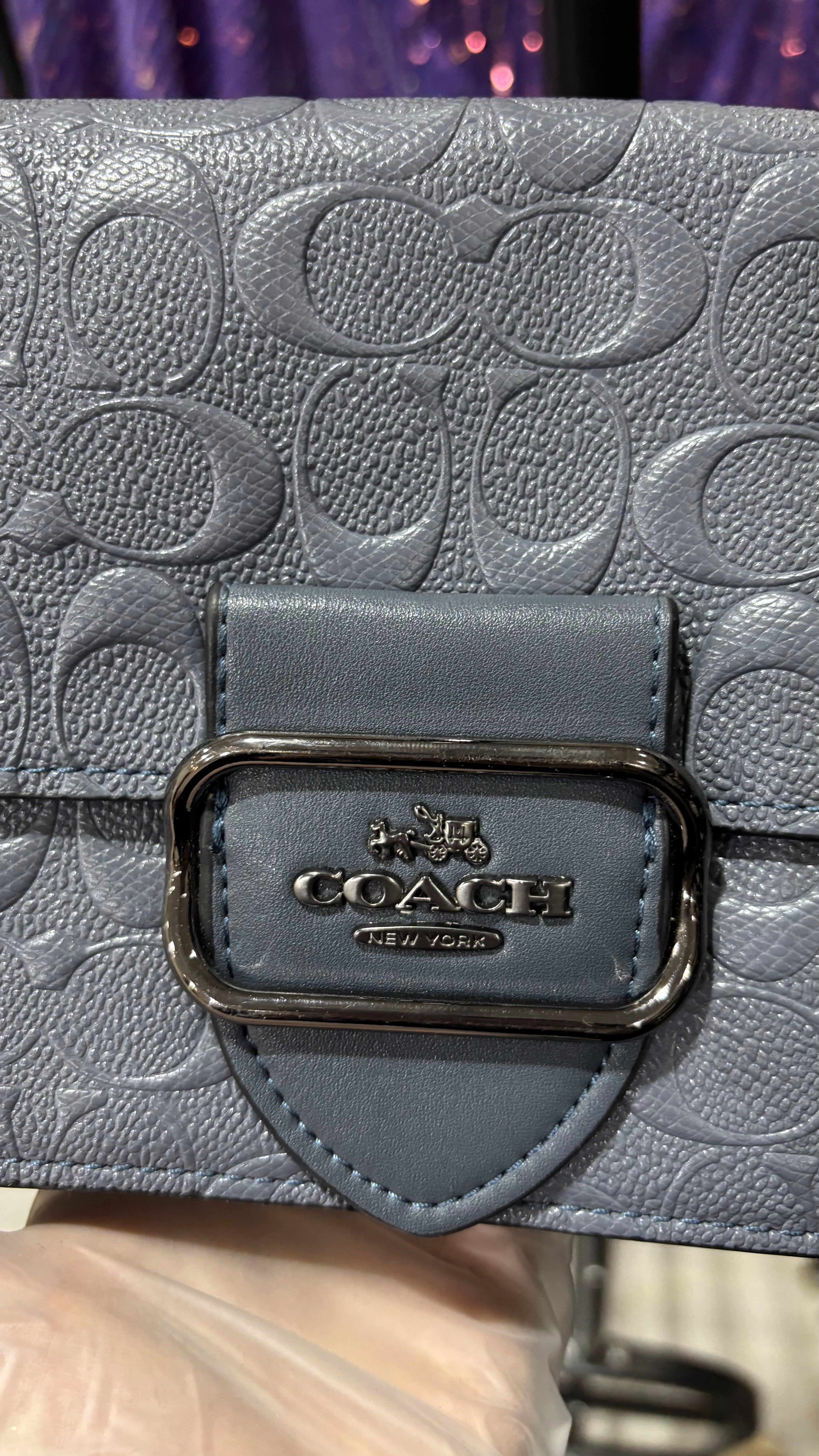 COACH NEW YORK Steel Blue Embossed Leather Shoulder Bag