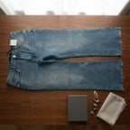 Bershka Bershka Mid-Washed Blue Long Flare Jeans with Raw He