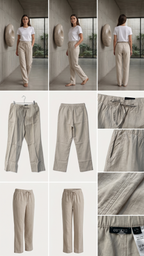 Women's Beige Linen Blend Drawstring Trousers