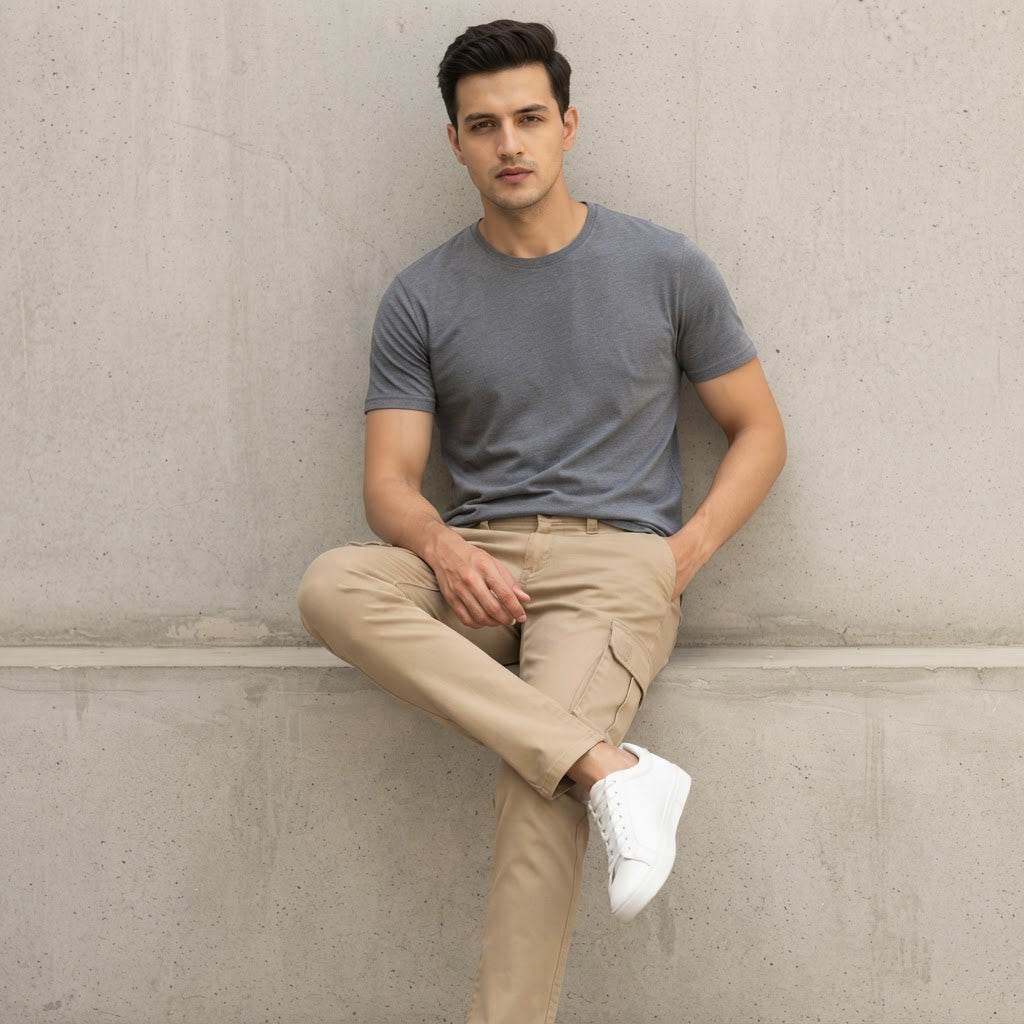 FINEROSE VIP Khaki Slim Fit Multi-Pocket Cargo Trousers