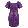 FAERIESTY Purple Iridescent Sequin Puff Sleeve Dress