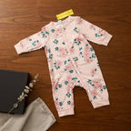 SHEIN Pale Blush Pink Floral Long-Sleeve Baby Romper