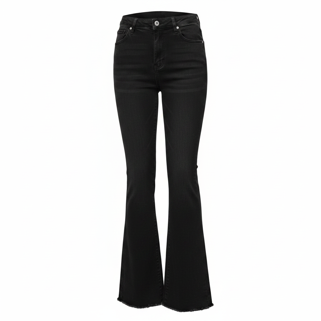 Women's Black High-Waist Flare Jeans with Raw Hem