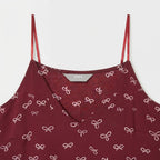 Women's Burgundy Bow Print V-Neck Long Sleeve Blouse