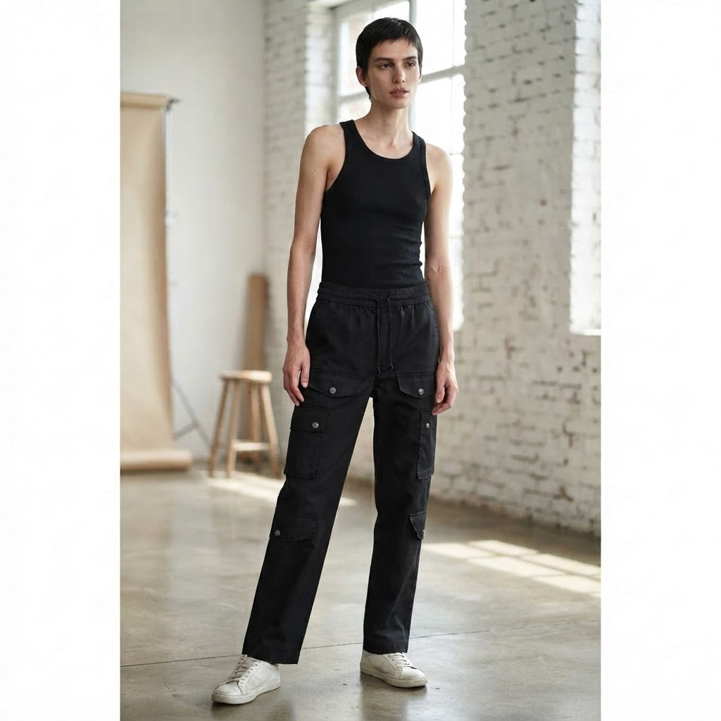 represent Black Wide Leg Cargo Trousers with Multi-Pocket Ut
