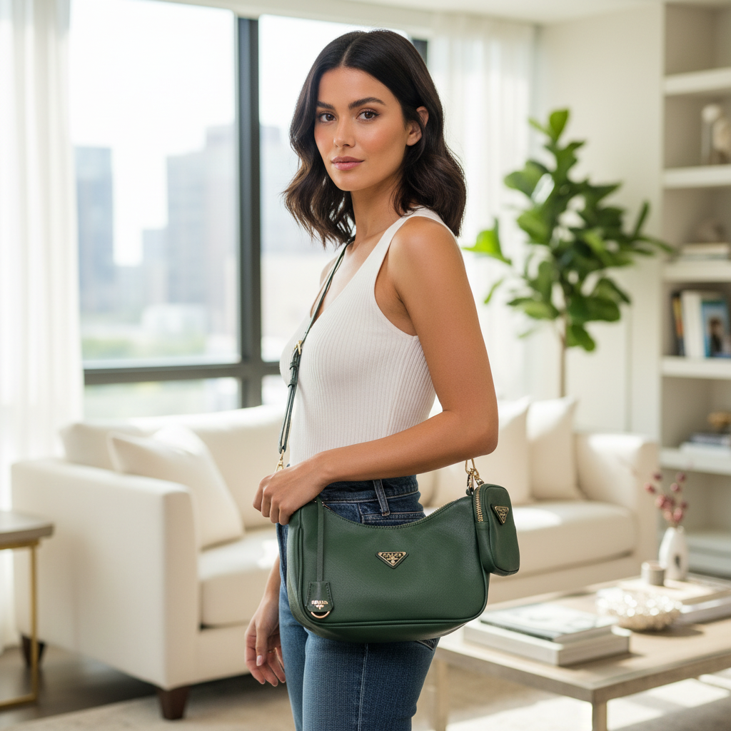 PRADA Women's Forest Green Multi-Pouch Shoulder Bag