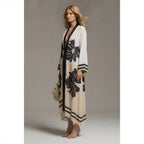 JOMANA White and Navy Floral Graphic Long Sleeve Tunic Dress