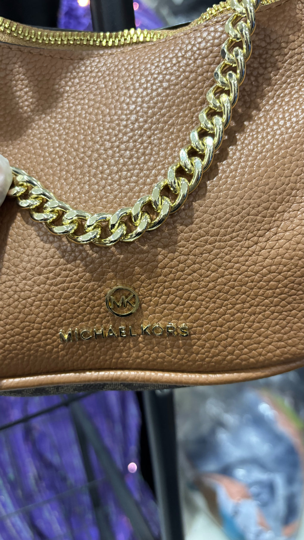 MICHAEL KORS Tan Grained Leather Hobo Shoulder Bag