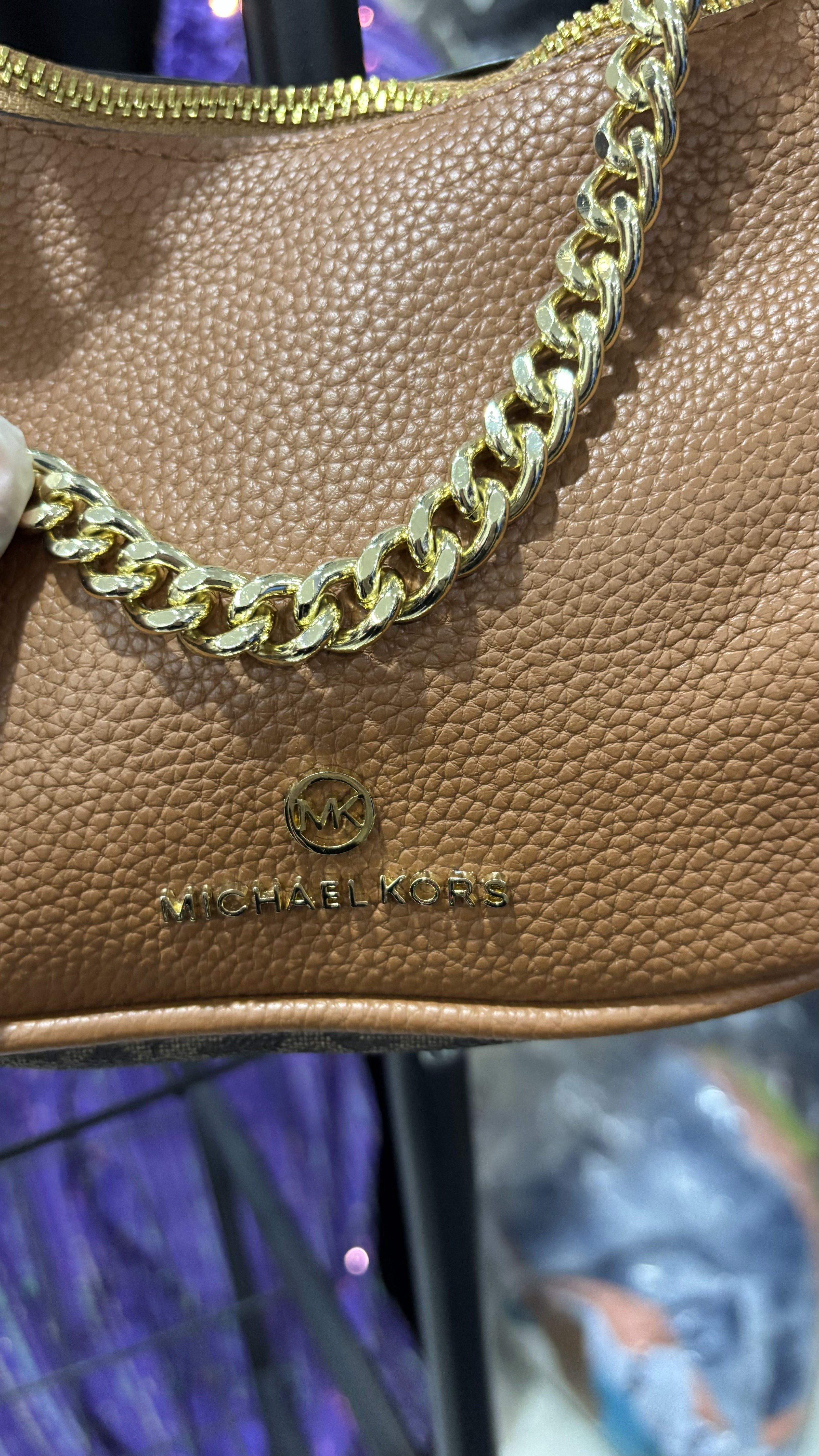 MICHAEL KORS Tan Grained Leather Hobo Shoulder Bag