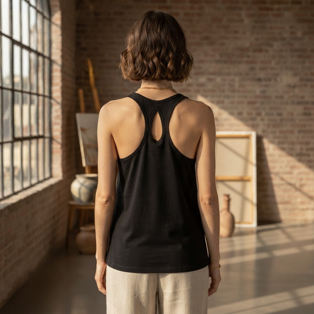 Mountain Ridge Black Racerback Cotton Tank Top with Relaxed