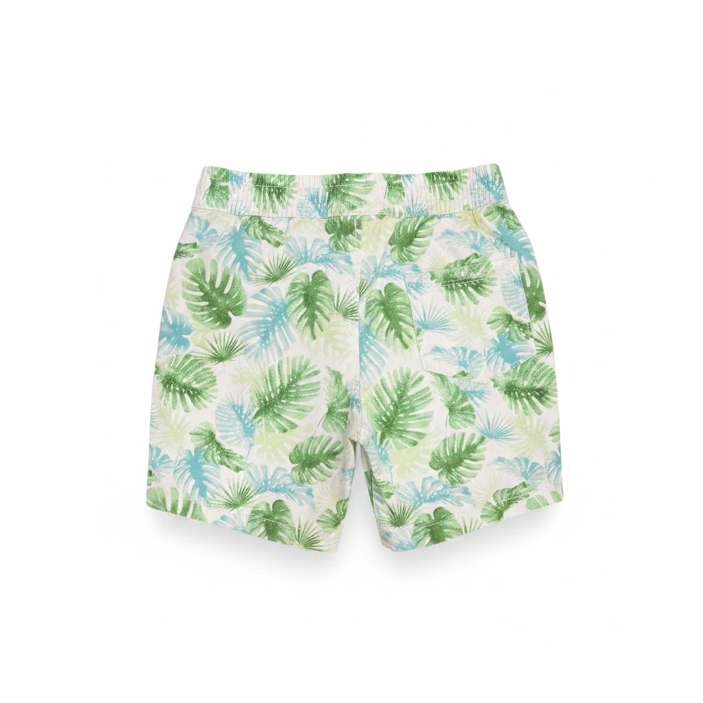 KIDS Kids White Tropical Leaf Print Elastic Waist Shorts