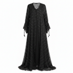Black & Silver Metallic Dot Long Chiffon Abaya Cardigan