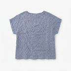 Women's Blue Embroidered Linen-Blend Short Sleeve Top