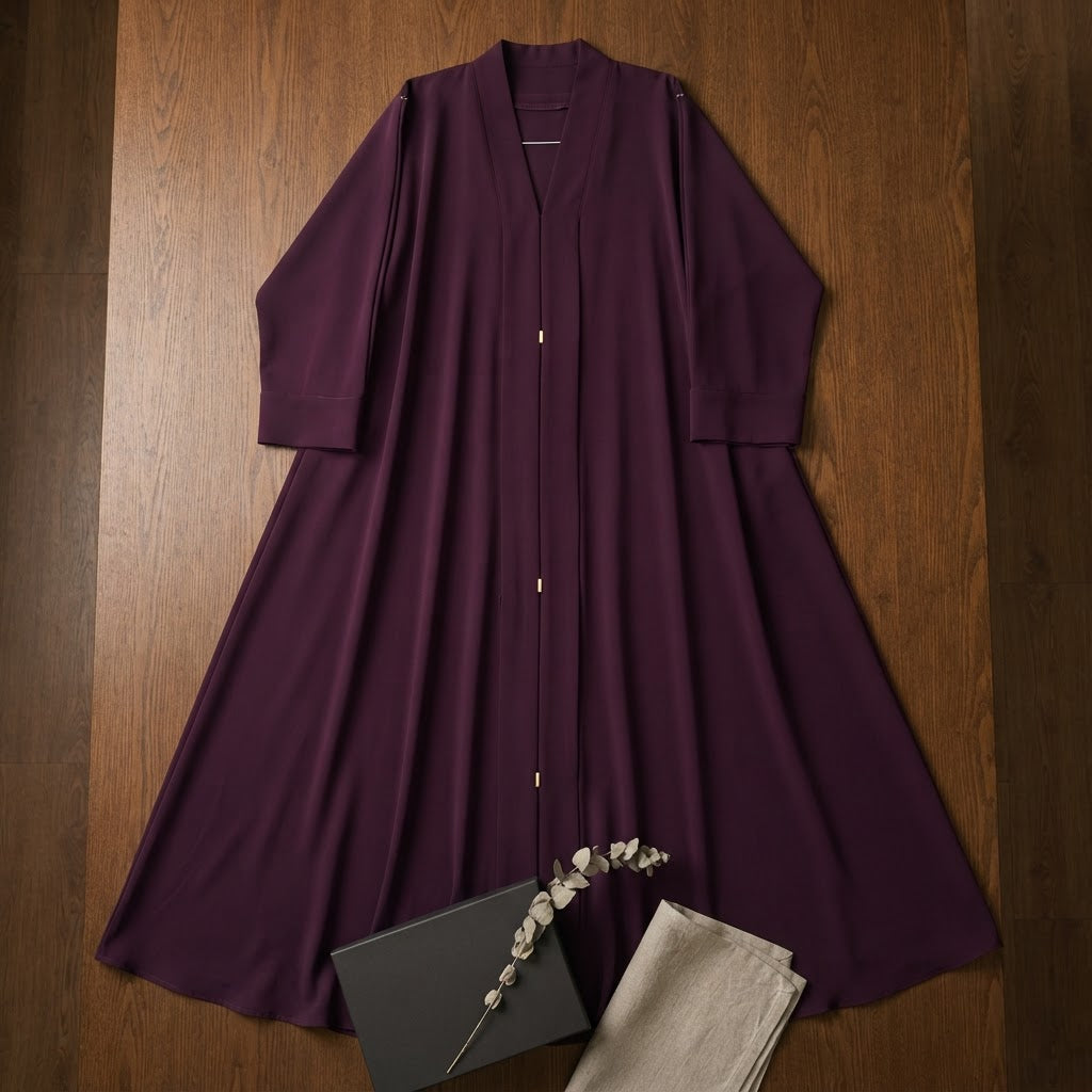 guess Deep Plum A-Line Abaya with Gold Fastening Details