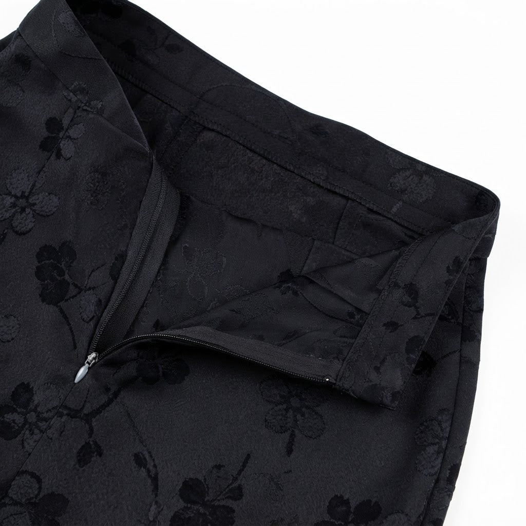 Women's Navy Floral Jacquard High-Waist Tailonavy blue Trousers