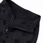 Women's Navy Floral Jacquard High-Waist Tailonavy blue Trousers