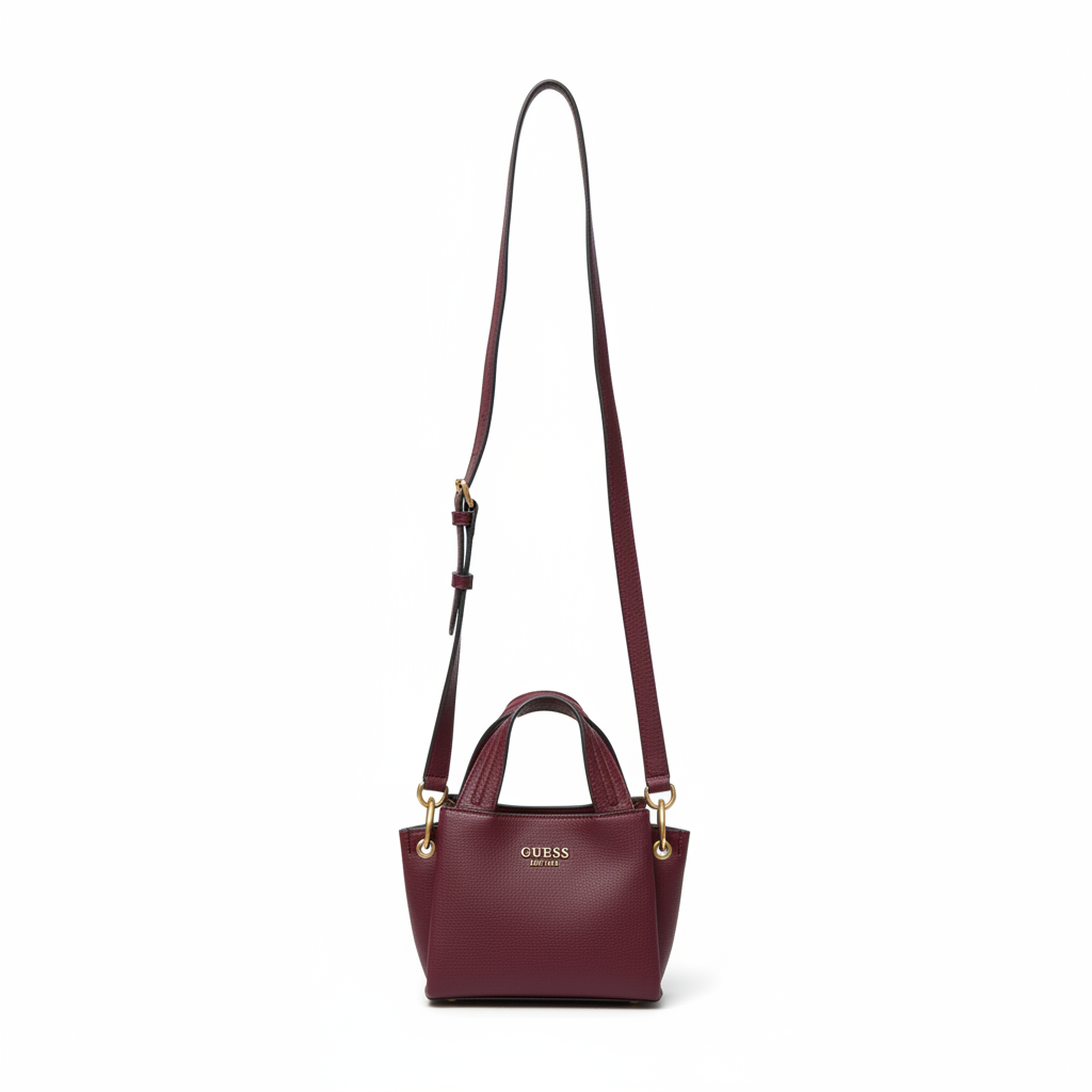 Guess Burgundy Pebbled Mini Crossbody Bag