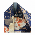 Navy Blue Floral Open Front Long Kimono Robe