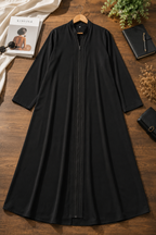 Premium Women's Front-Zip A-Line Abaya in Black