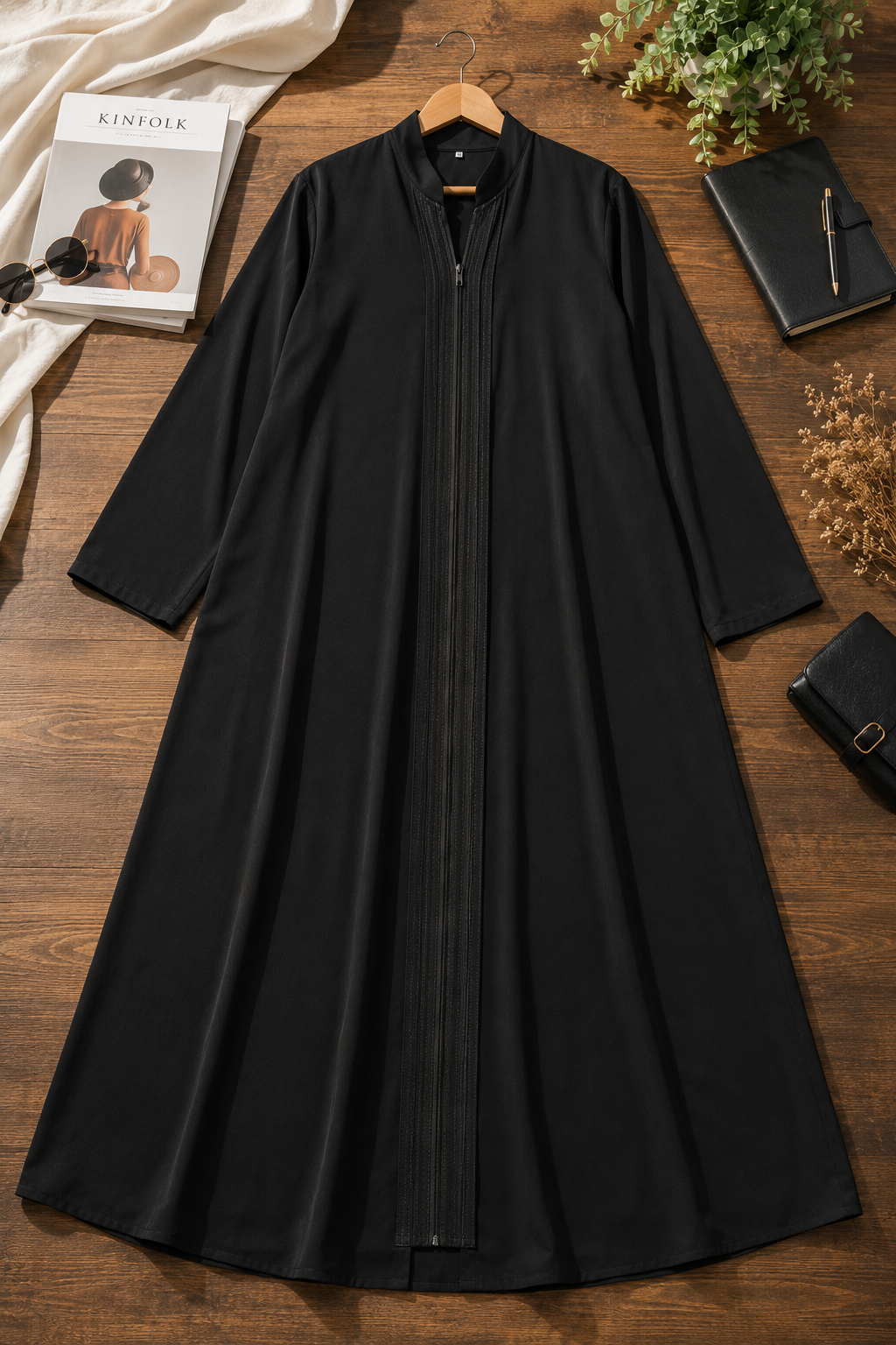 Premium Women's Front-Zip A-Line Abaya in Black
