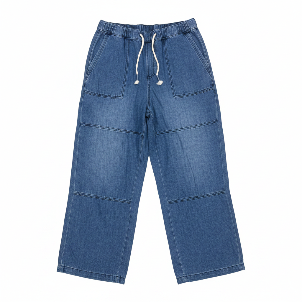 Women's Blue Wide Leg Panelled Denim Trousers