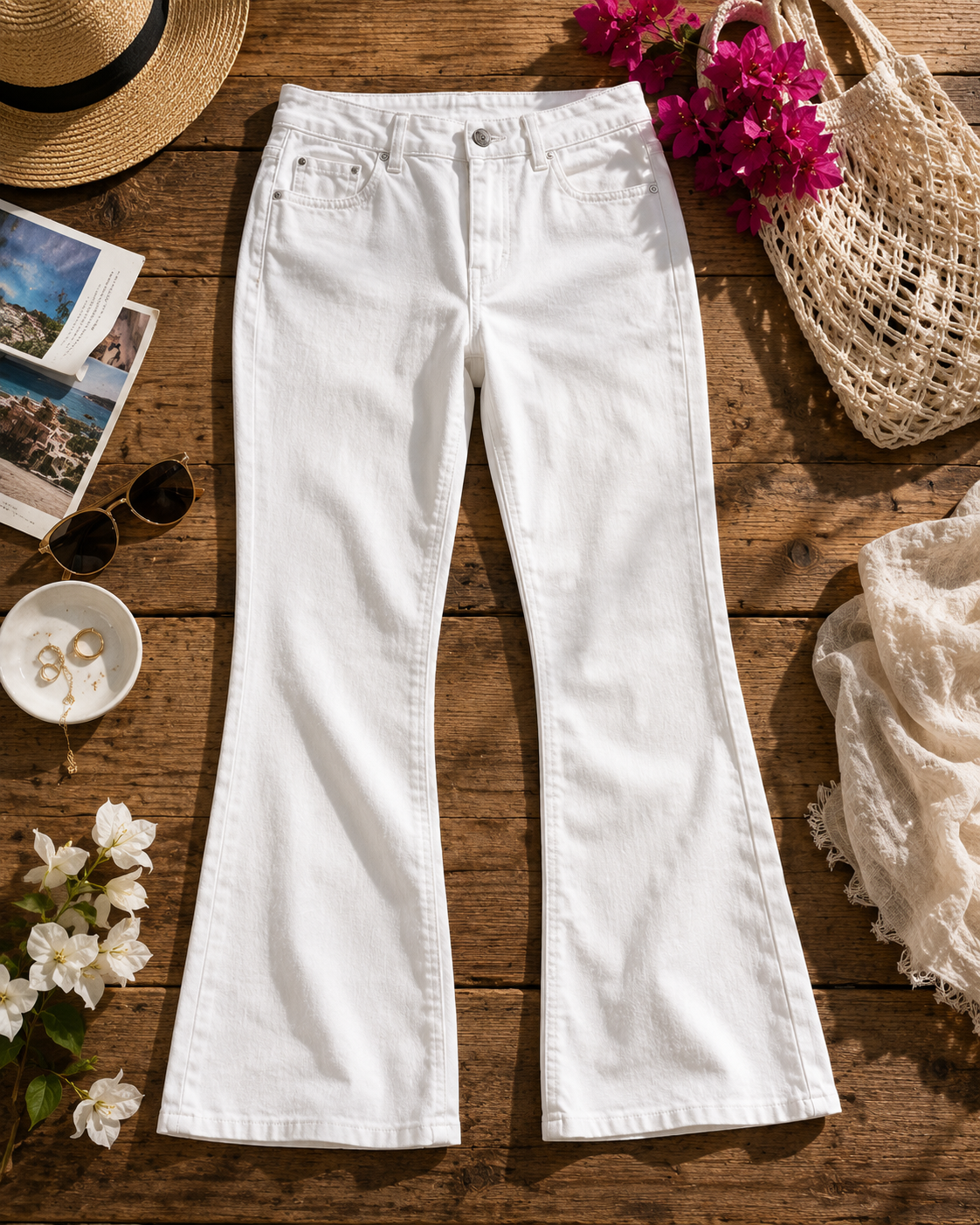 Women's Solid White Bootcut Denim Jeans - Mid-Rise