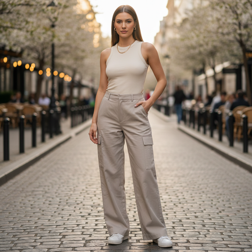 Anko Women's Beige Wide Leg Cargo Utility Pants