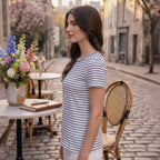 essentials White and Navy Striped Short-Sleeve Stretch T-Shi