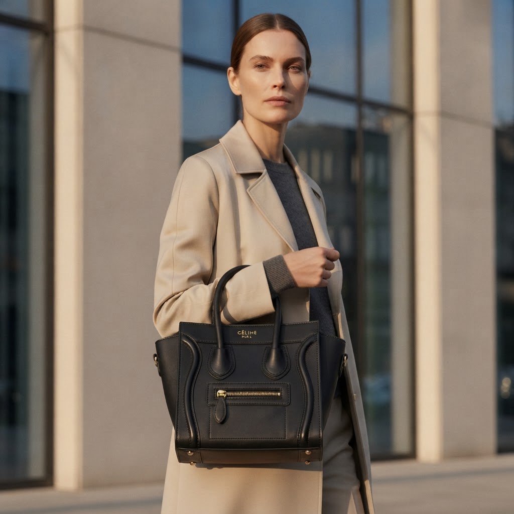 CÉLINE PARIS Black Smooth Leather Structured Nano Tote